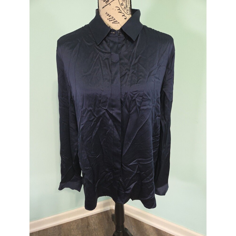 LILYSILK X LYDIA TOMLINSON Bianca Shirt navy blue 10 classic office carrer silk